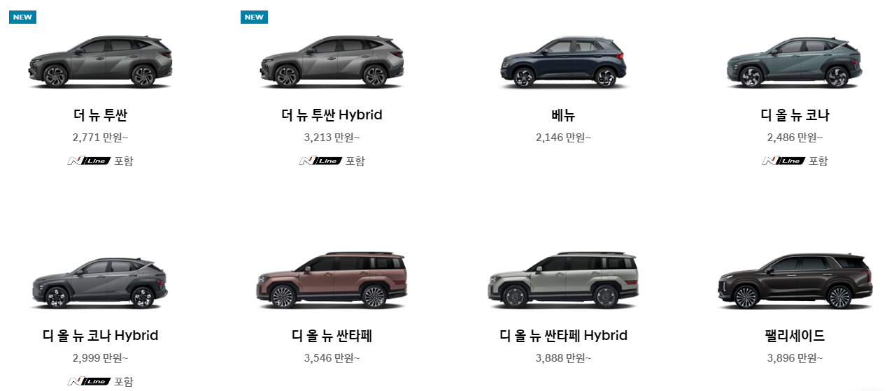 현대 SUV 신차 가격 및 종류 정리